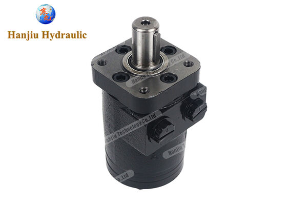Motor hidráulico Hanjiu BMPH-50-H4-R-S de 50cc (3,15 pol³) com montagem quadrada de 4 parafusos e eixo chavetado, saída de torque contínuo, operação estável e resposta rápida.